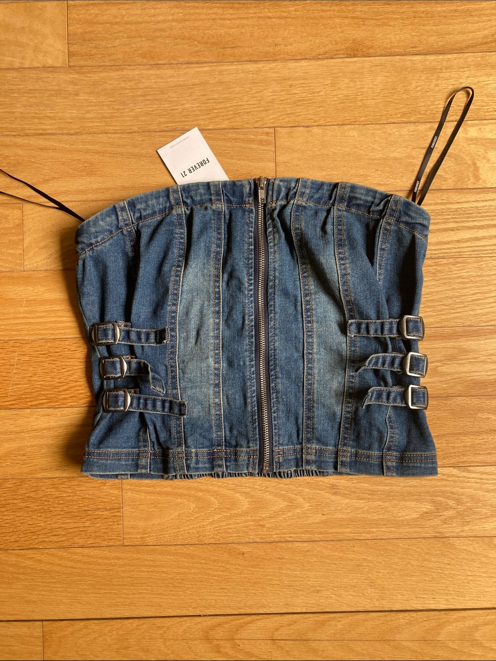 Forever 21 Light Blue Smocked Denim Tube Top